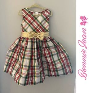 Bonnie Jean Holiday Plaid Dress with Gold Bow Size 4T